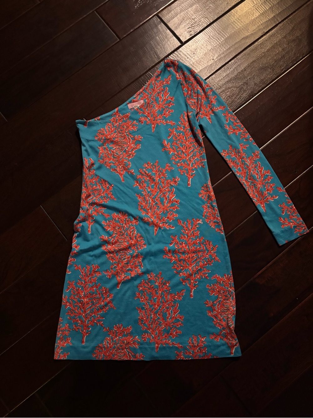 Lilly Pulitzer One Shoulder Silk/Cotton Dress Coral/Turquoise Size XS